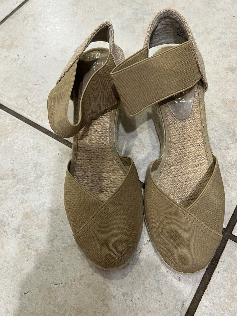 Lauren Ralph Lauren Charla Tan Canvas Espadrille Wedge Sandals Sz 6.5